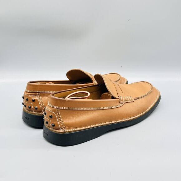 Tod\'s Shoes Mens 9.5 Brown Leather Penny Loafers Square Toe Casual Comfort